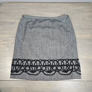 LOFT Heathered Gray Black Embroidered Pencil Skirt‎ Women’s Size 6 Work Office